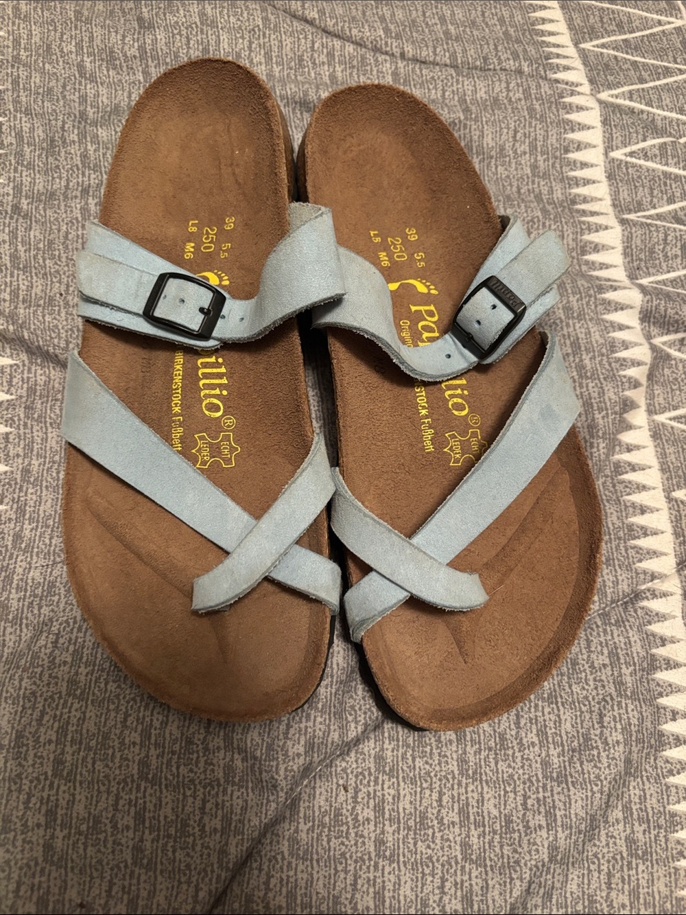 Papillio Light Blue Suede Crisscross Buckle Sandals